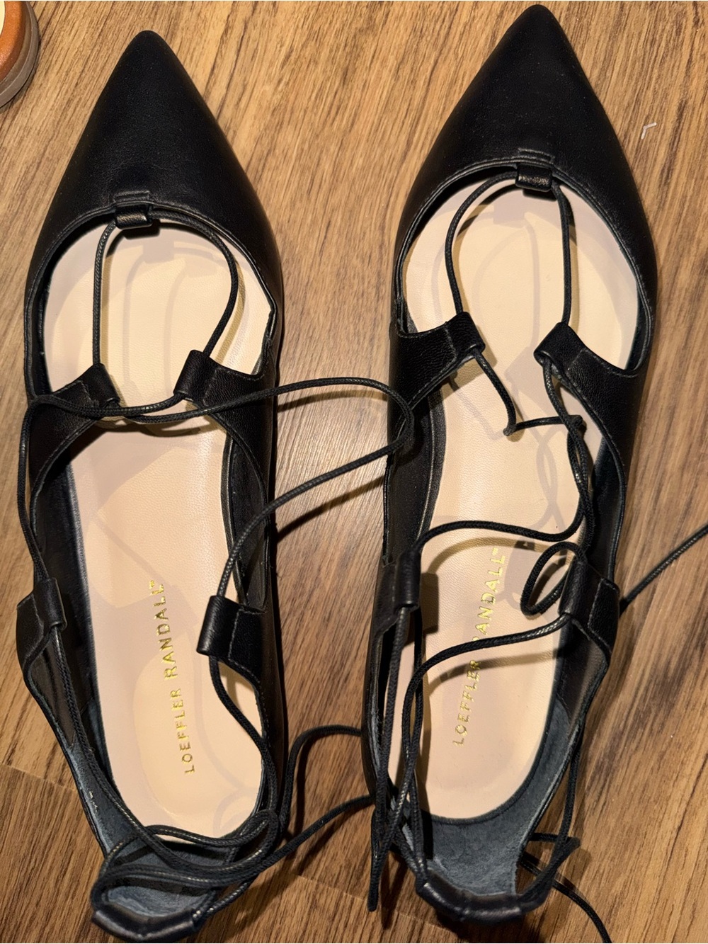 Loeffler Randall Black Pointed Lace-Up Flats